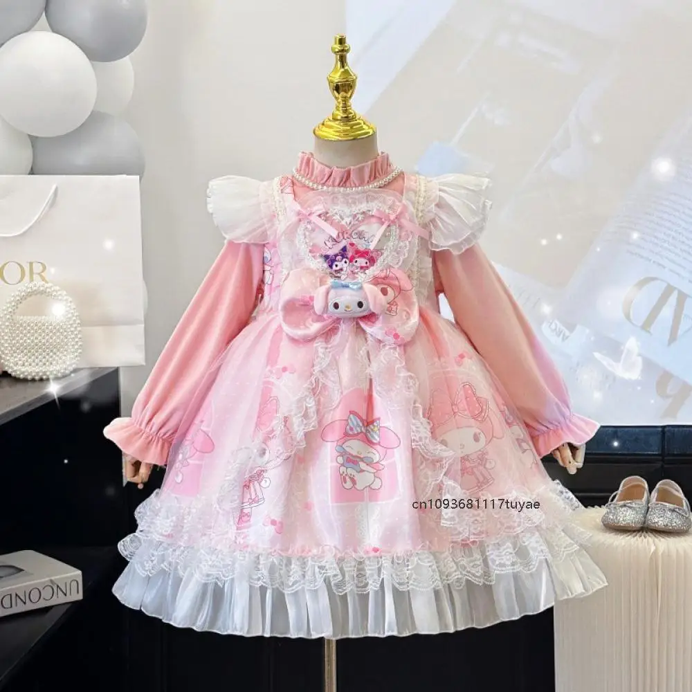 Cute Spring New Cinnamoroll Children Lolita Princess Velvet Dress Sanrioas Kawaii Fashion Girls Cosplay Costume Party Dress Gift