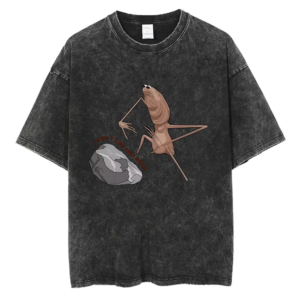 Washed Vintage I Dont Like This Rock Print T Shirt Funny Marcus The Worm Meme T-shirt Men Women Casual Oversized Cotton T-shirts