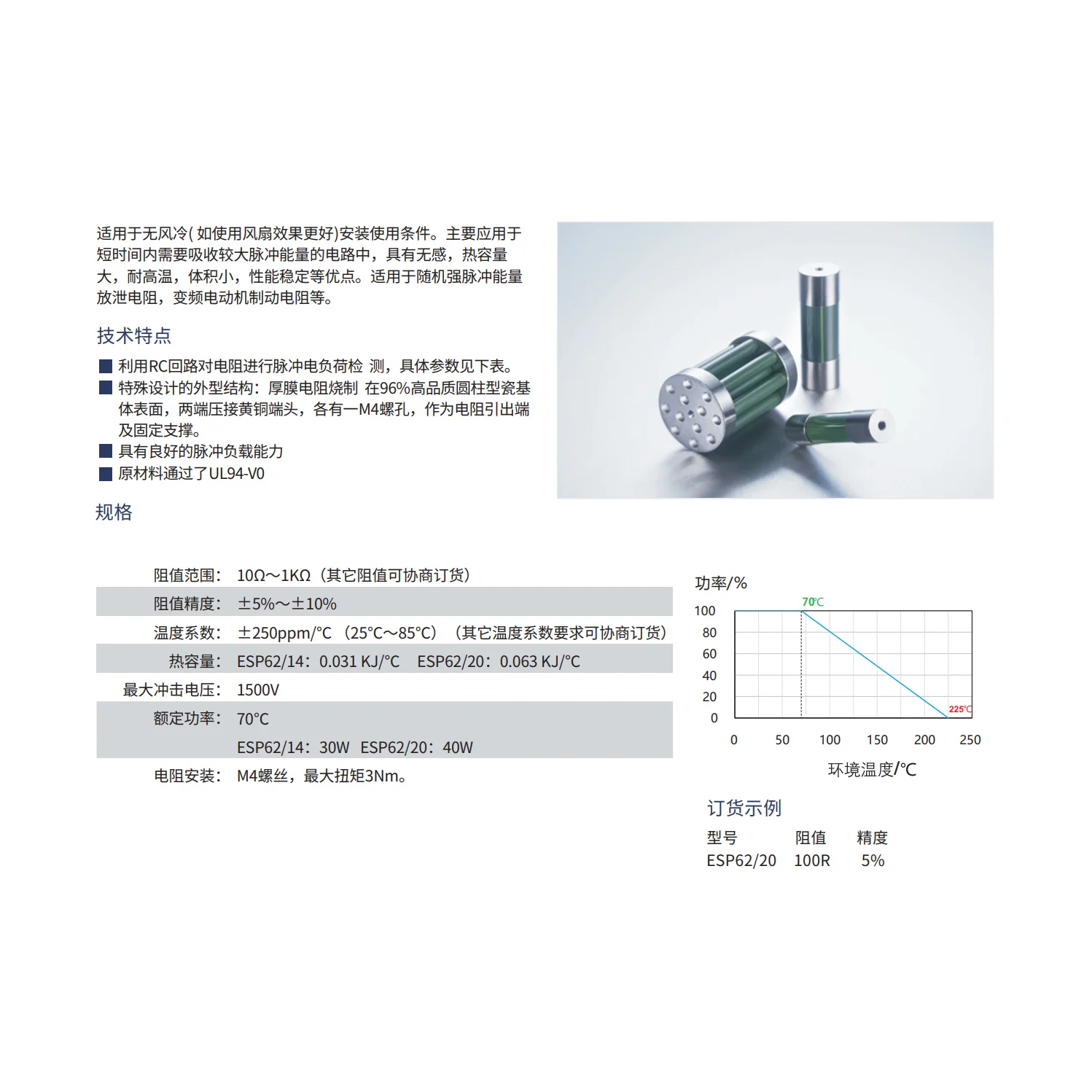 ESP62/20/14 inverter EBG pre-charging buffer start-up resistor, pulse overload resistor