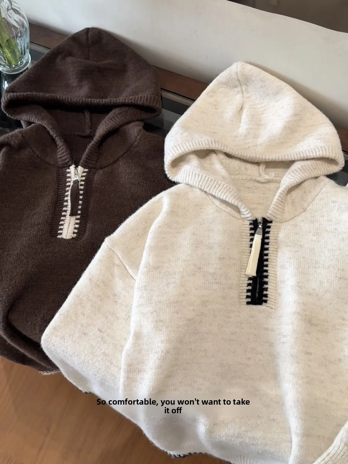 

Korean Lazy Sle Hooded Sweater f Zip Loose ex Autumn Winter Casual Knittedwear Soft Warm Color for Teens