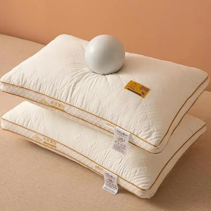 2Pcs Soybean Fiber Neck Protection Pillow with No Collapse High Rebound Comfortable Pillow Core for Adult and Household