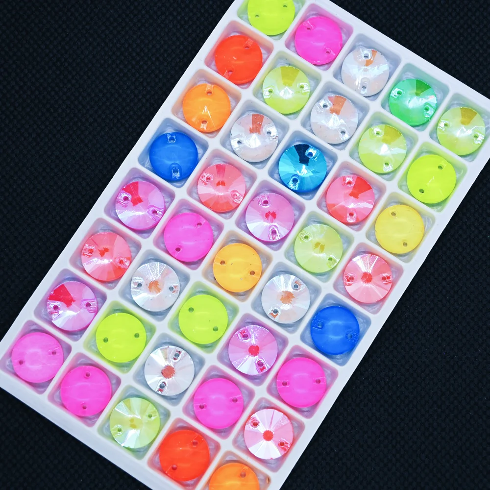 

Neon 6 Sizes Round Sew On Rhinestones Glitter Glass Flatback Sewing Crystal стразы для рукоделия Strass