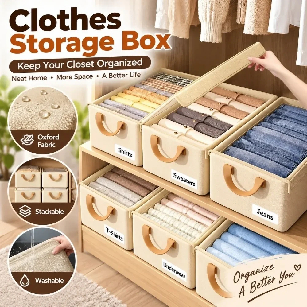 Versatile Foldable Clothes Storage Box Stackable Washable Storage Bin with Handle with Cover Clothes Organizer Home Use