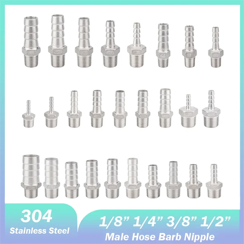 304 Stainless Steel Pagoda Connector 6/8/10/12/13/14/15/16/19/25mm Hose Barb Thread 1/8” 1/4” 3/8” 1/2” BSP Male Pipe Fittings