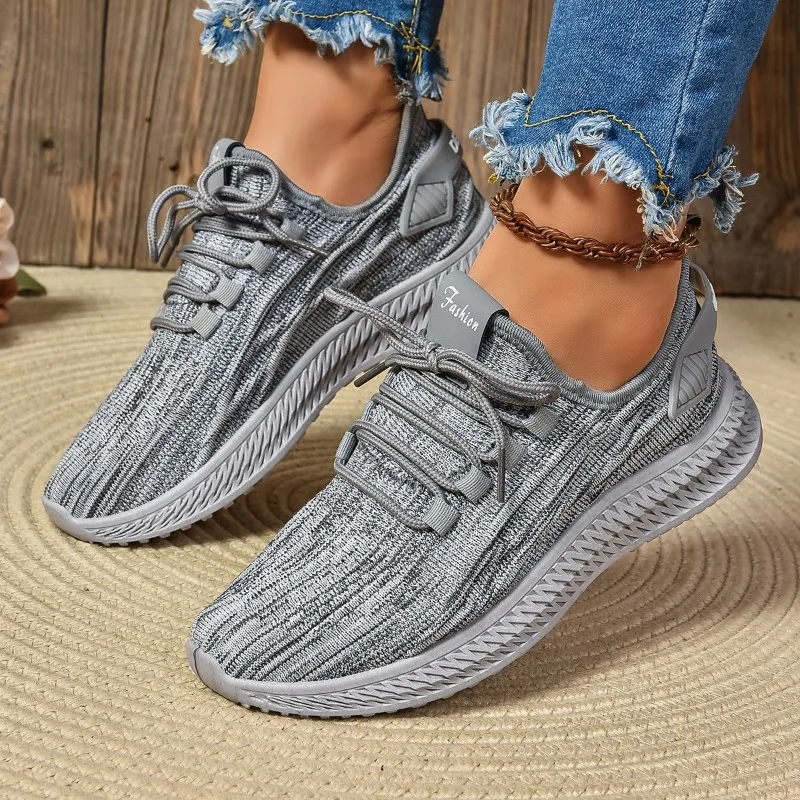 2024 New Fashion Women's Casual Shoes Breathable Walking Mesh Lace-up Thick-soled Shoes Women's Outdoor Running Sports Shoes