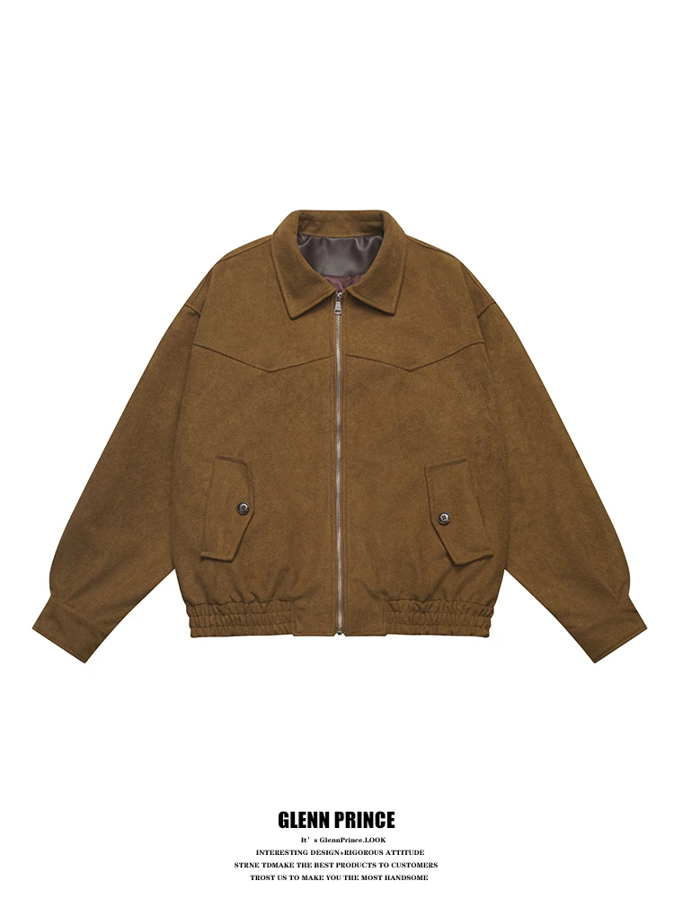 

Retro Suede Patchwork Flight Jaet Men's Spring 2026 High Street Versatile Outerwear Loose Fit Long Sve Zipper Closure