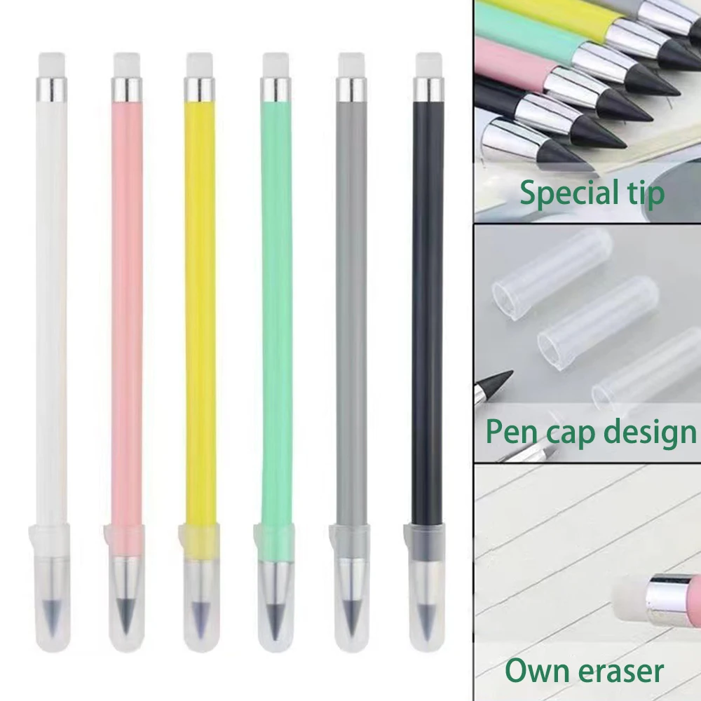 1/6 buah pensil warna Eternal Lead Core tahan aus tidak mudah rusak pensil portabel dapat diganti perlengkapan alat tulis