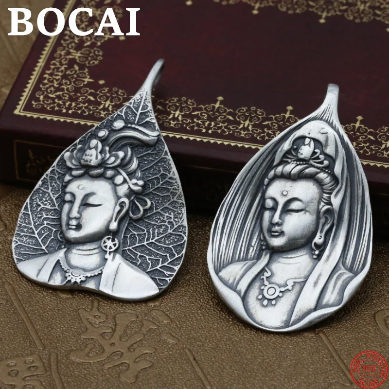 

BOCAI S925 Silver Pendants for Men Women New Fashion Avalokitesvara Samantabhadra Patron Saint Amulet Jewelry Free Shipping