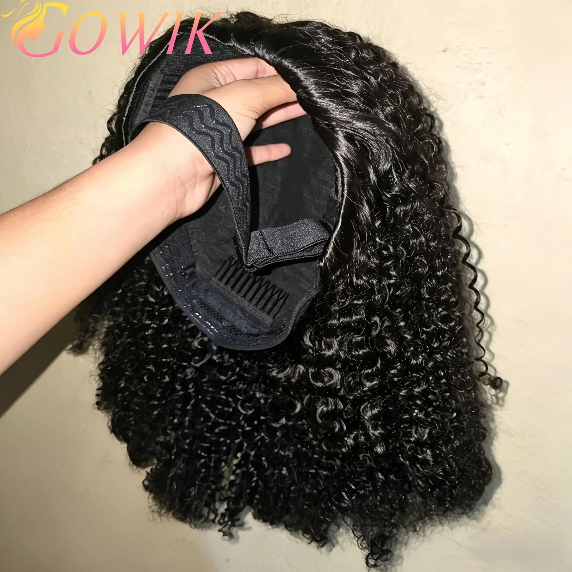 

Парик-полукачели без клея из бразильских человеческих волос, бесшовный, с глубокой волной, полностью машинной работы, с повязкой на голову на шнурке