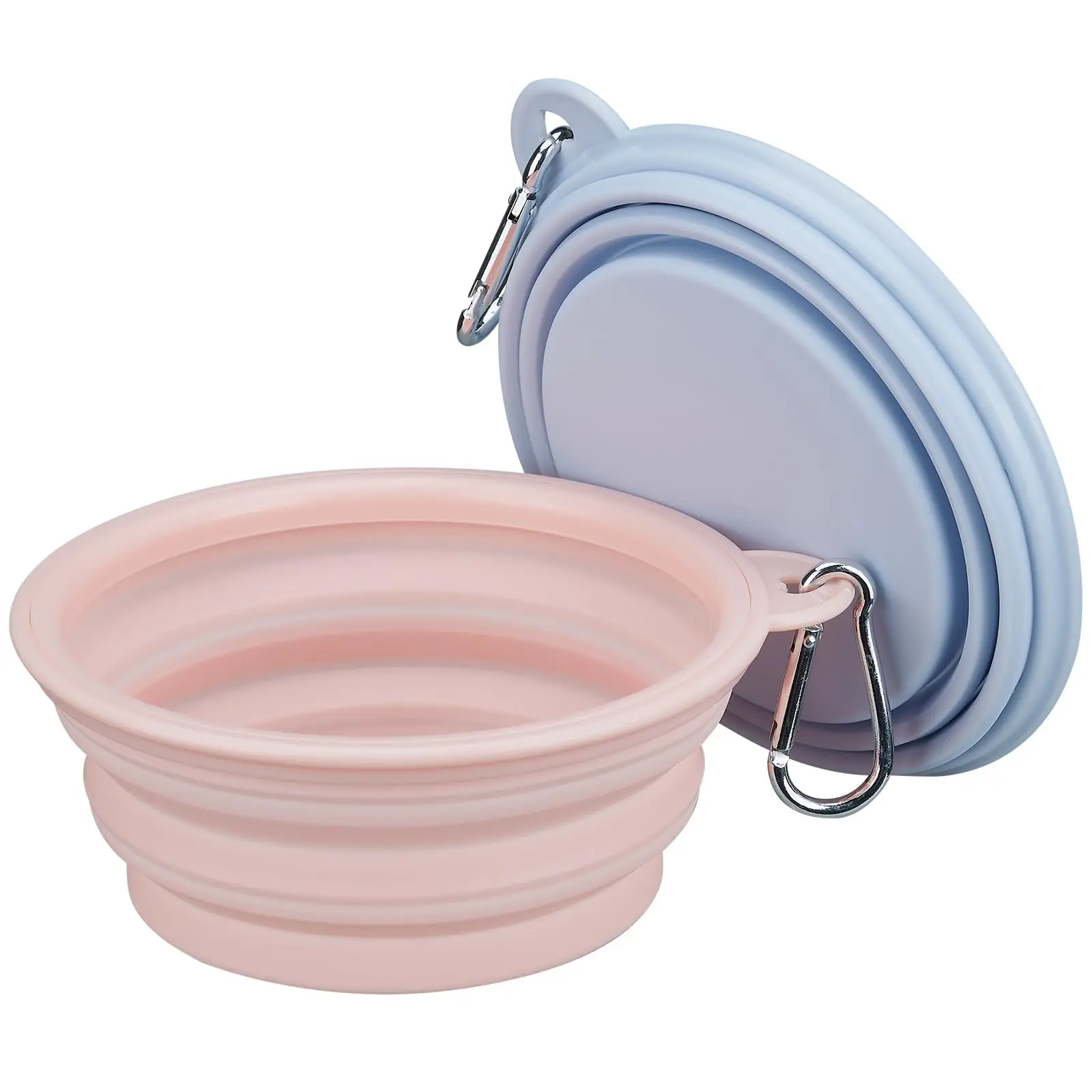 2-Pack Portable Dog Water Bowl for Travel,12OZ Food-Grade Silicone Collapsible Pet Feeding Bowl with Detachable Hook BPA Free, L
