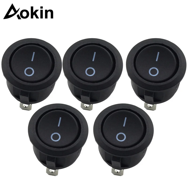 5Pcs 16mm Diameter Small Round Boat Rocker Switches Black Mini Round Black 2 Pin ON-OFF Rocker Switch