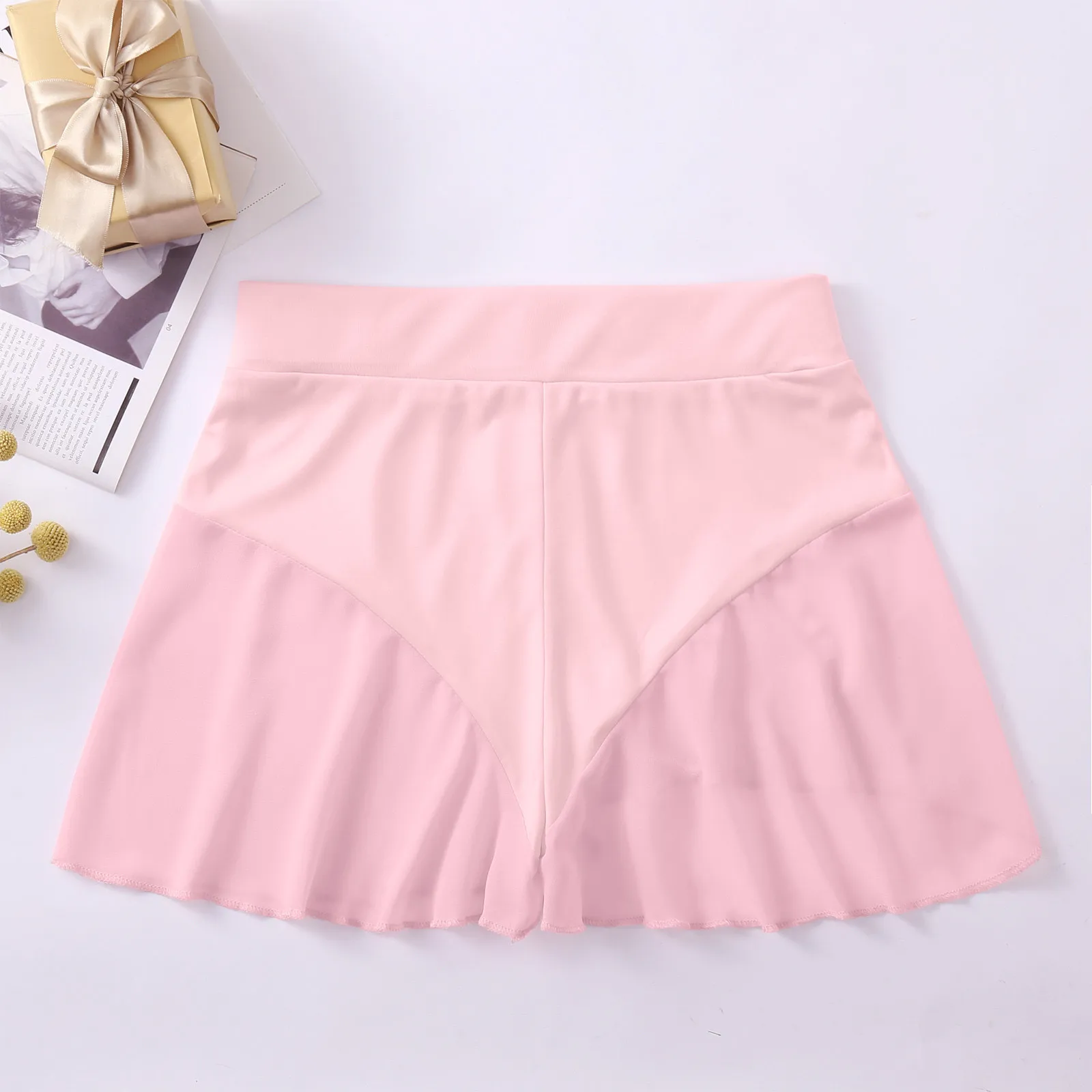 Pantalones cortos de gasa con volantes para mujer, Mini pantalones cortos de baile de cintura alta de Color sólido, Sexy, transpirable, elástico,