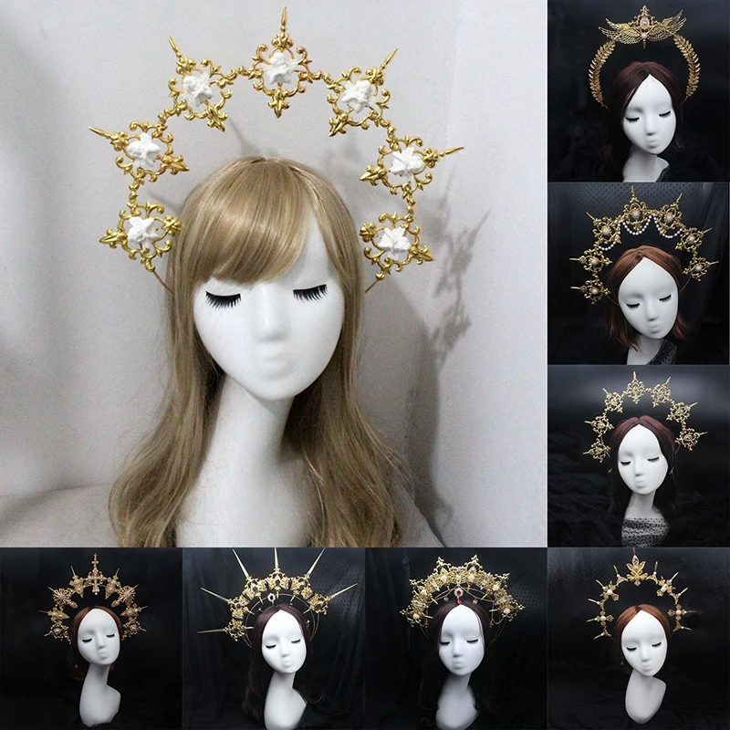 Lolita Spiked Halo Crown Beaded Chain Tiara Gothic Headband Luxury Accessories Headwear Diy Materials Package