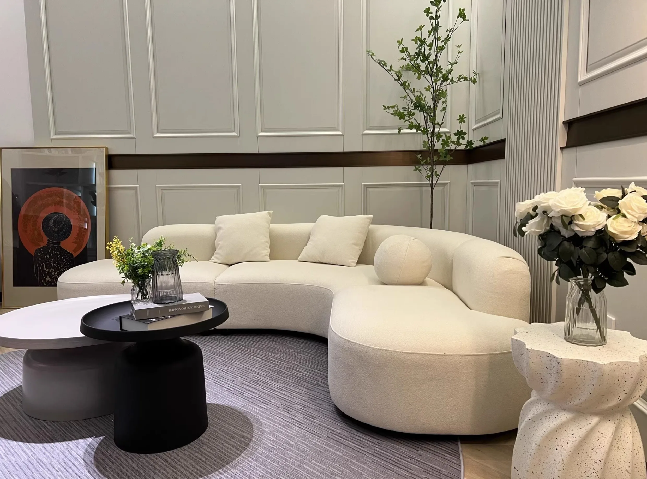For Italian Minimalist Fabric Sofa Set Wabi-Sabi Inspired Simple Technology Wood and Cloth for Living Room VIP Corner - view 5