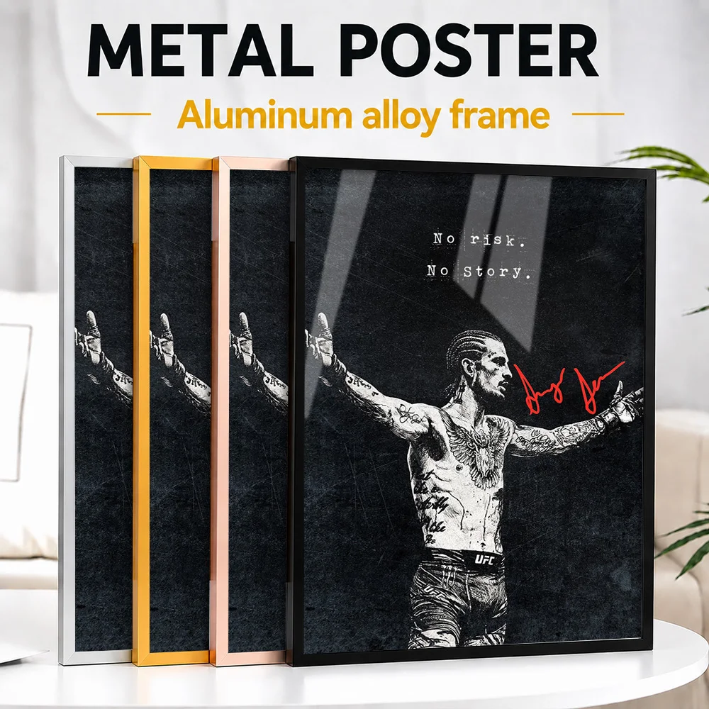 Inspirational Gym No Risk. No Story. Framed Aluminum Metal Poster Customized Photo Energetic Action Style Wall Art For Bedroom