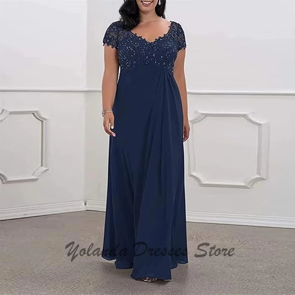

Customized V Neck Mother of The Bride Dresses Applique Lace Up Illusion Formal Evening Gown Sequined Wedding Guest Dress Floor