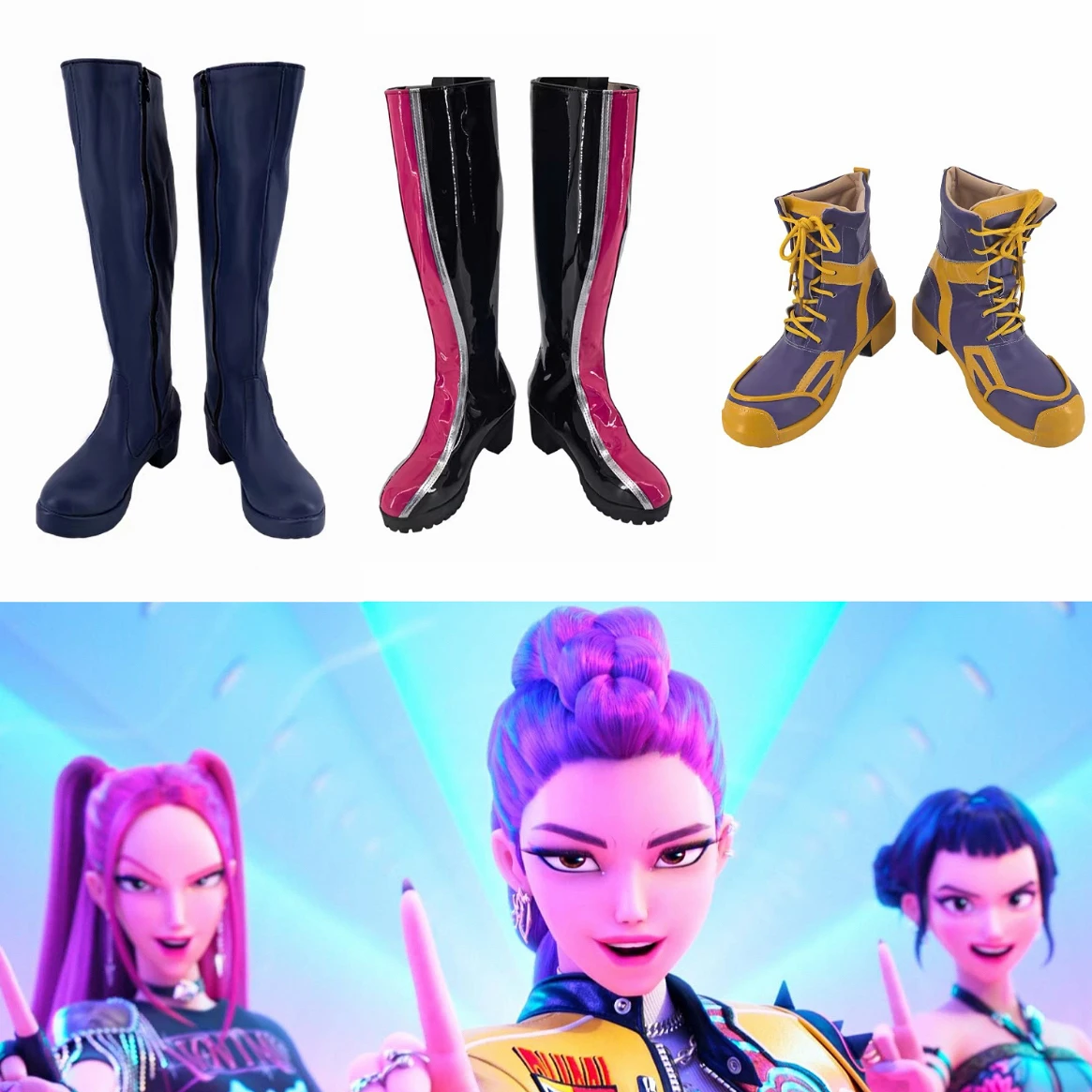 

Kids Kpop Demon Hunters Zoey Mira Rumi Boots kids Cosplay Huntrix Shoes For Girls Group Idol Roleplay Halloween Carnival Shoes