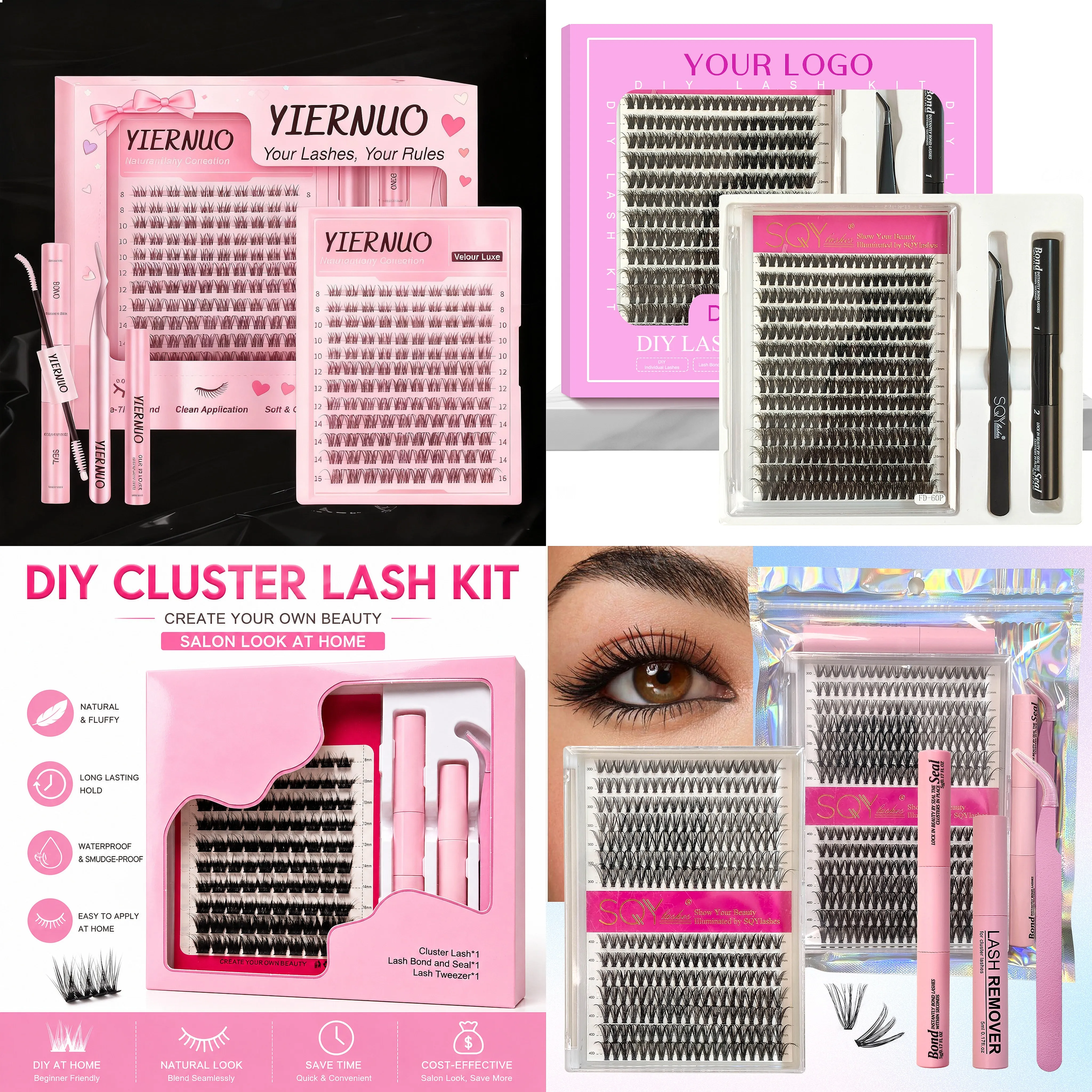 Wholesale 14 Rows Diy Segment Lash Cluste Kit Private Label Individual Natural DIY Cluster Volume Lashes Extensions Kit