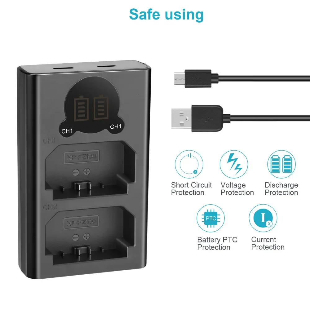 Neewer Dual USB Charger for Sony NP-FZ100 Battery For Sony  A7R V, A7S III, A7 IV, A6600, A7C,ZV-E1, FX3, FX30, A1, A9 II Camera