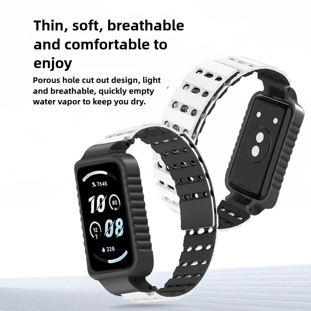 Banda magnética respirável + capa macia para honor smart band 9 pulseira buracos de ar leve silicone liberação rápida esporte banda