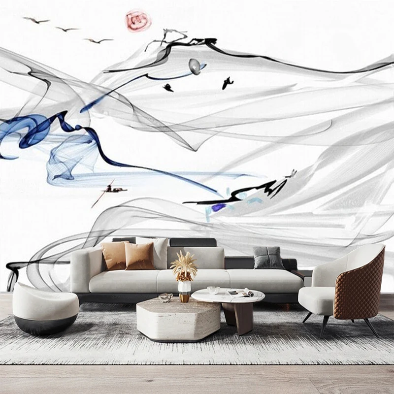 New Chinese-Style Zen Abstract Line Pattern Smoke-Illuminated Nostalgic Rural Natural Landscape Poster For Home Decoration