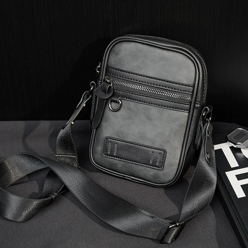 Fashion Business Shoulder Bag for Men PU Leather Messenger Bag Wide Strap Crossbody Bags Square Plaid Designer Male Sling Bags