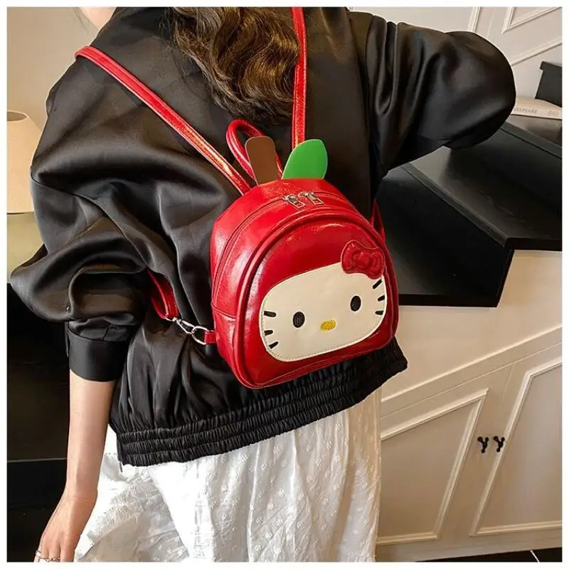 

Anime Hello Kitty Red Backpack Sanrio Kawaii Pu Leisure Cute Light Backpack Girls Junior High School College Princess Backpack