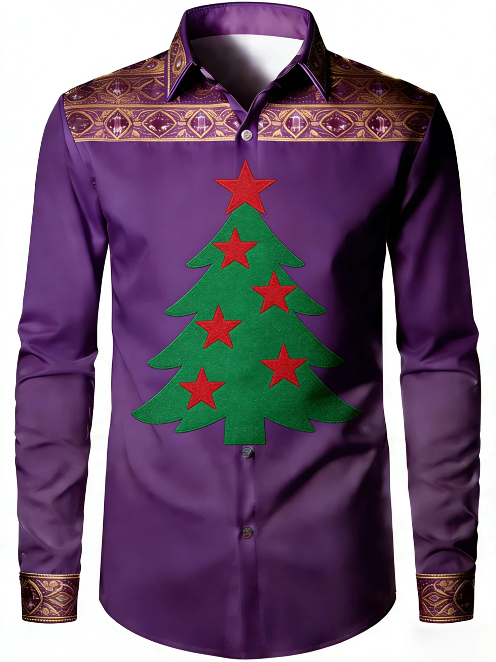 Camisa estampada festiva navideña de lujo ligera para hombre, camisa hawaiana de manga larga con botón de solapa para playa, ropa para fiesta al aire libre para hombre