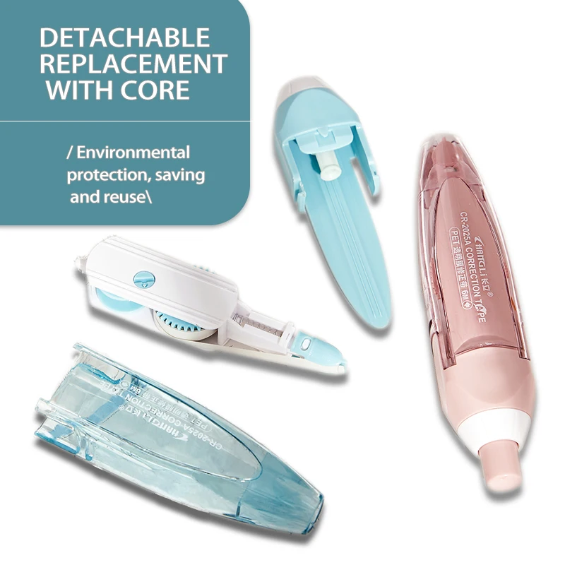 Refillable white out with 4 main bodies and 10 refills, portable correction tape for office and learning supplies