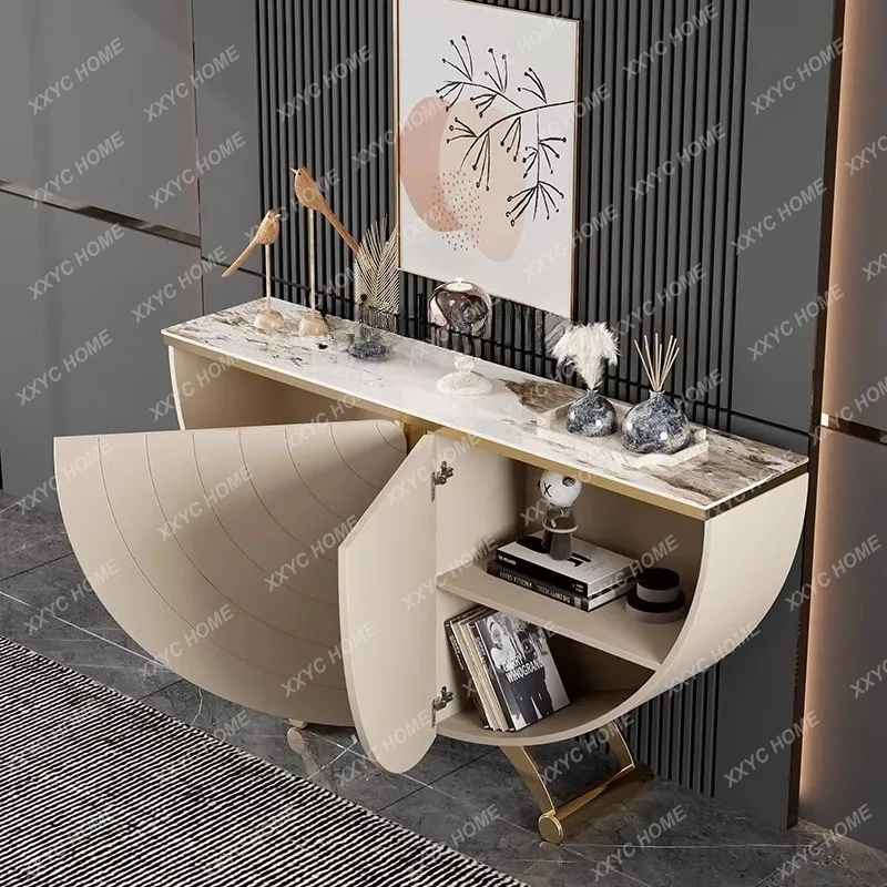 

Легкий роскошный пристенный шкаф-тумба из каменной плиты для столовой, для хранения вещей в прихожей гостиной, интегрированный в интерьер, для домашнего использования.