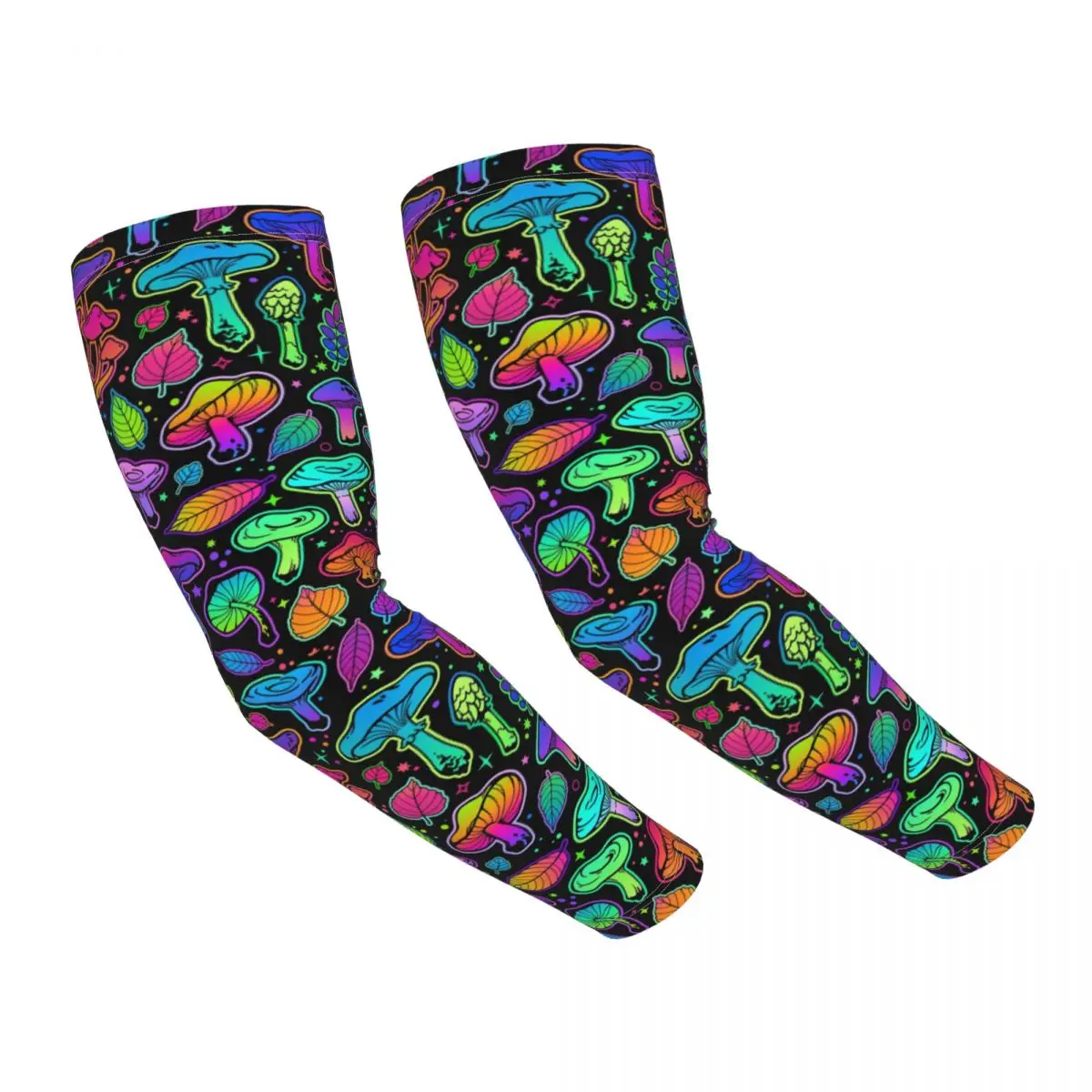 Custom Psychedelic Magic Rainbow Mushrooms Sun UV Protection Arm Sleeves Athletic Sports Mysterious Boho Tattoo Cover Up