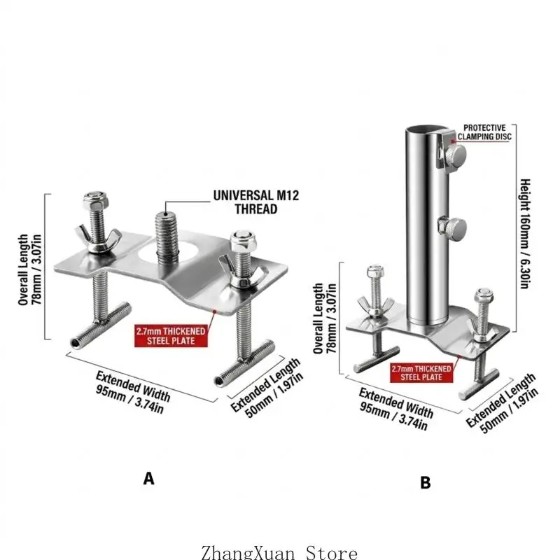 Mehrzweck-Stahlspikes-Basishalterung für große Ausleger-Offset-Regenschirme 3XUF – Detail 6