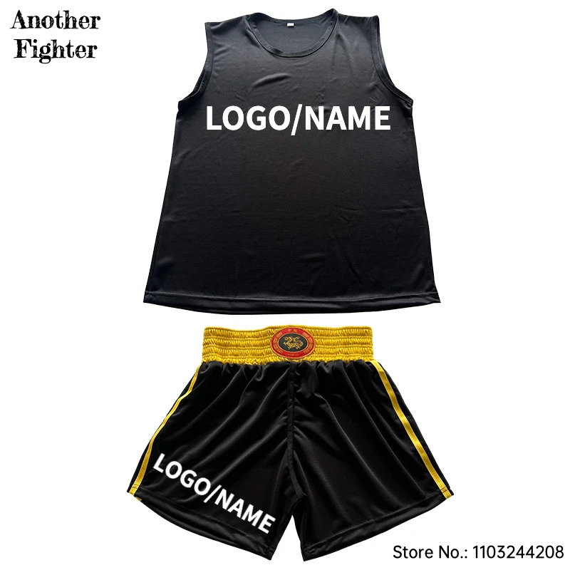 سراويل الملاكمة والقميص شعار مخصص ساندا ووشو زي المصارعة الملاكمة التايلاندية السراويل الرجال النساء الاطفال فنون الدفاع عن النفس القتال ارتداء #5