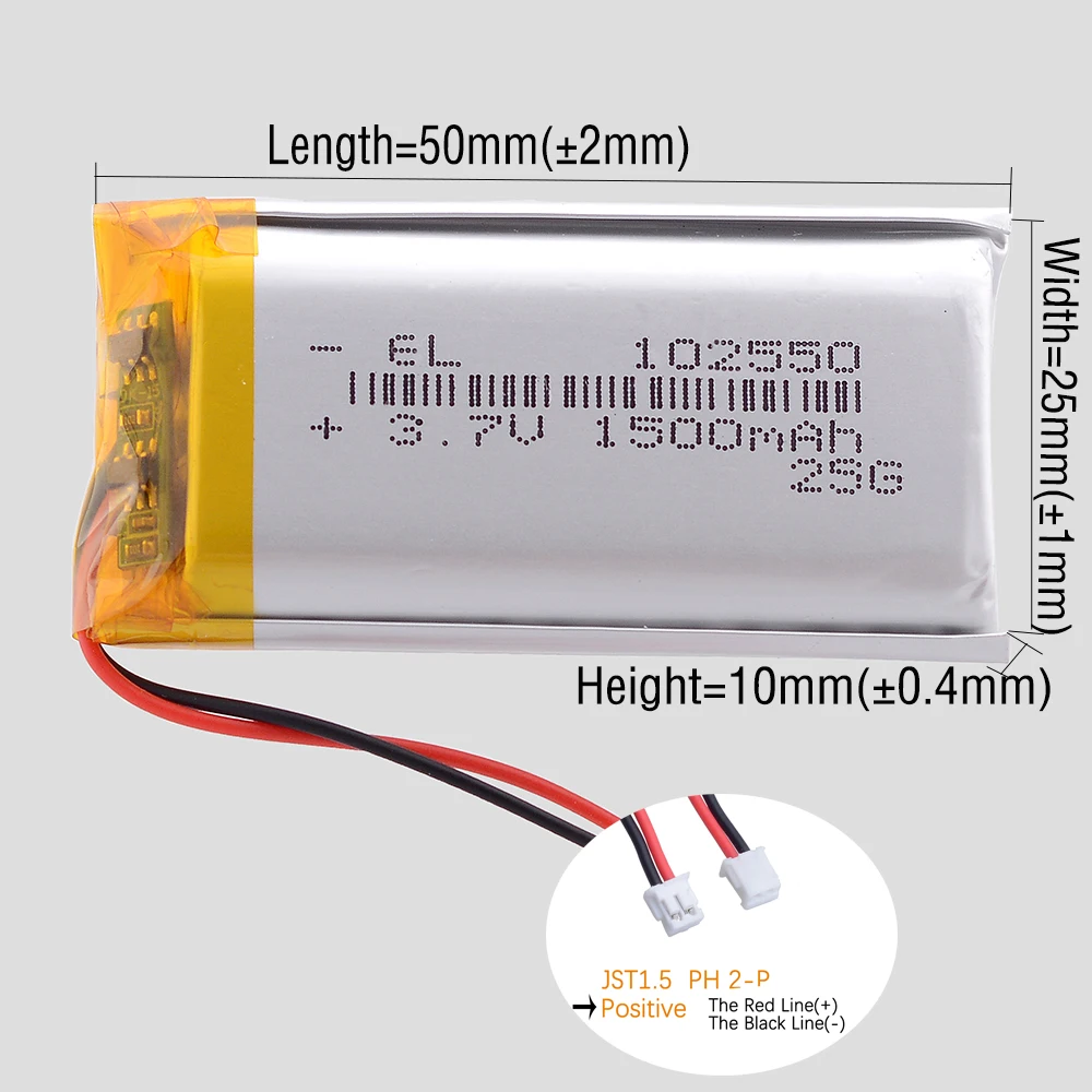JST1.5 2P 3.7V 400~1500mAh Li-ion Polymer Lithium Battery Lipo Batteries 302550 402550 602550 702550 502550 802550 902550 102550
