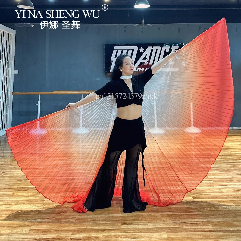 Asas de chiffon para dança do ventre, acessórios para performance em palco de dança adulta, asas egípcias isis, asas coloridas de arco-íris com bastão