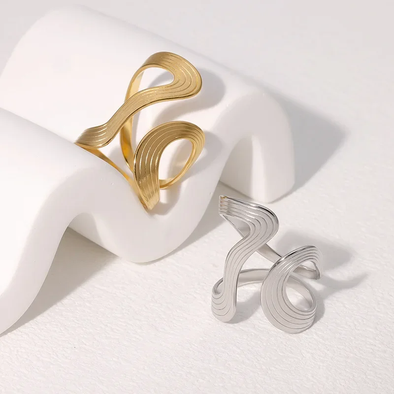 خاتم شخصي كبير من الفولاذ المقاوم للصدأ مقاوم للصدأ، أنيق ومبتكر وبسيط معدني، مجوهرات مقاومة للماء للنساء #2