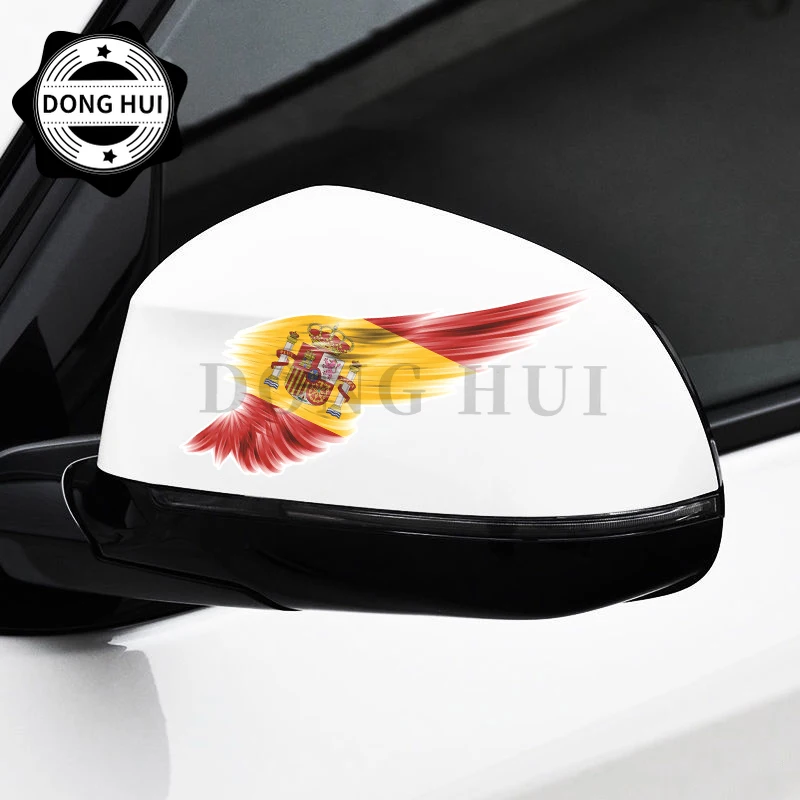 Spain Ukrainian Flag Car Sticker Rear Mirror Helmet Flag Wing Shape Motorcycle Trunk Helmet Laptop Skateboard Mug Decal