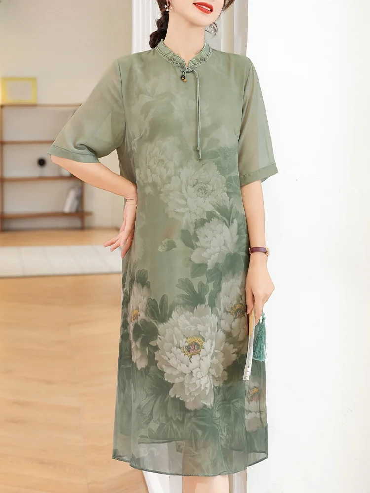 

Модное новое китайское летнее платье для женщин среднего и старшего возраста, длинная юбка больших размеров в традиционном национальном стиле
