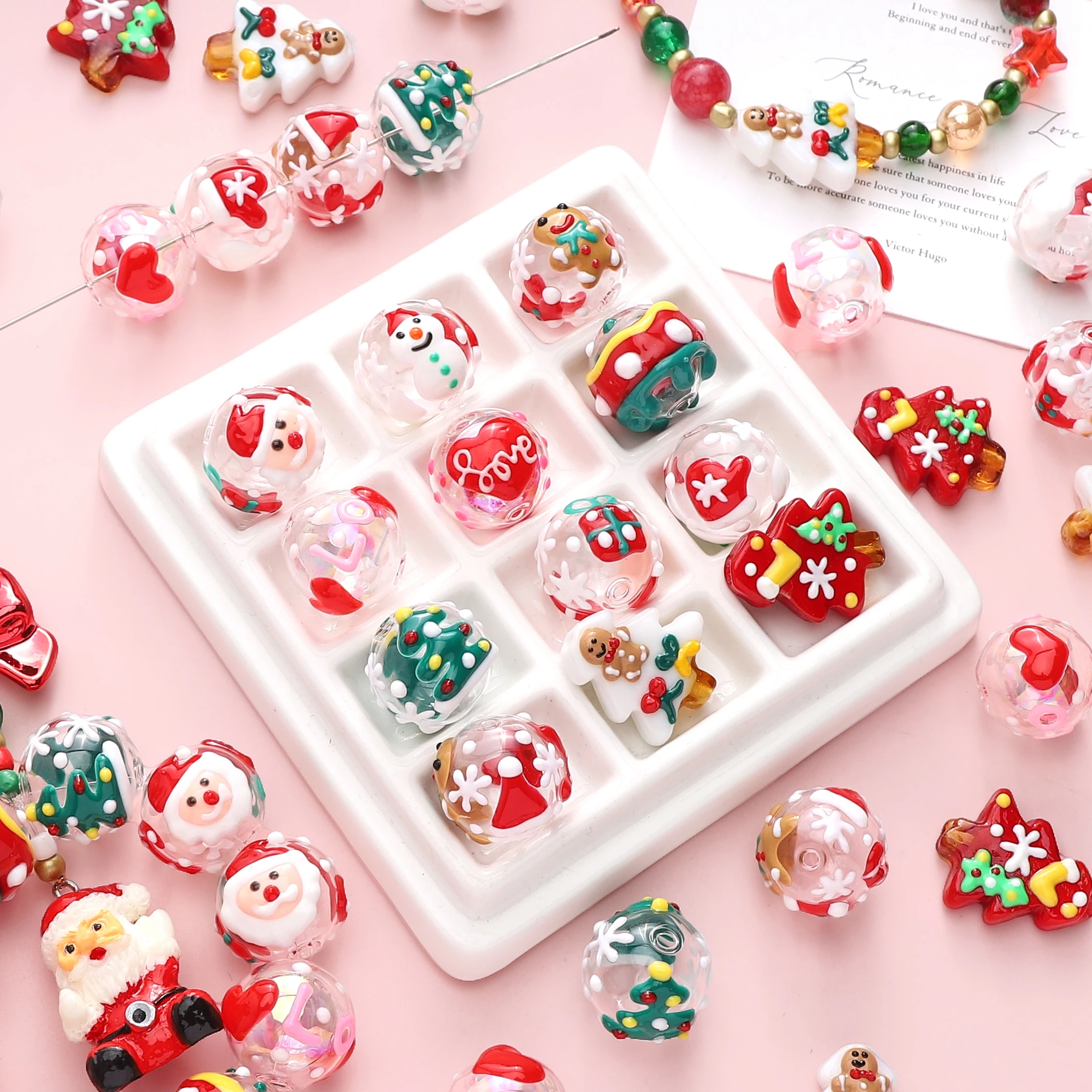 

1Pc Christmas Series Painted Glass Beads Christmas Tree Santa Claus Loose Beads for Jewelry Making DIY Phone Chain Bracelet