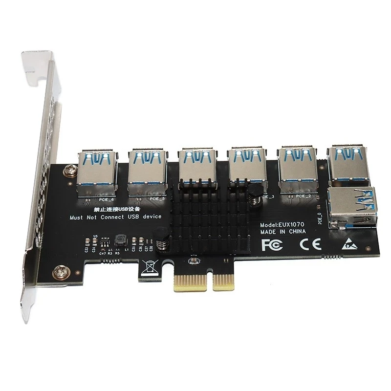 PCIE-multiplicador de Puerto PCIE de 1 a 7, adaptador PCI Express X16, elevador de tarjeta 1X a 16X para minería de vídeo BTC
