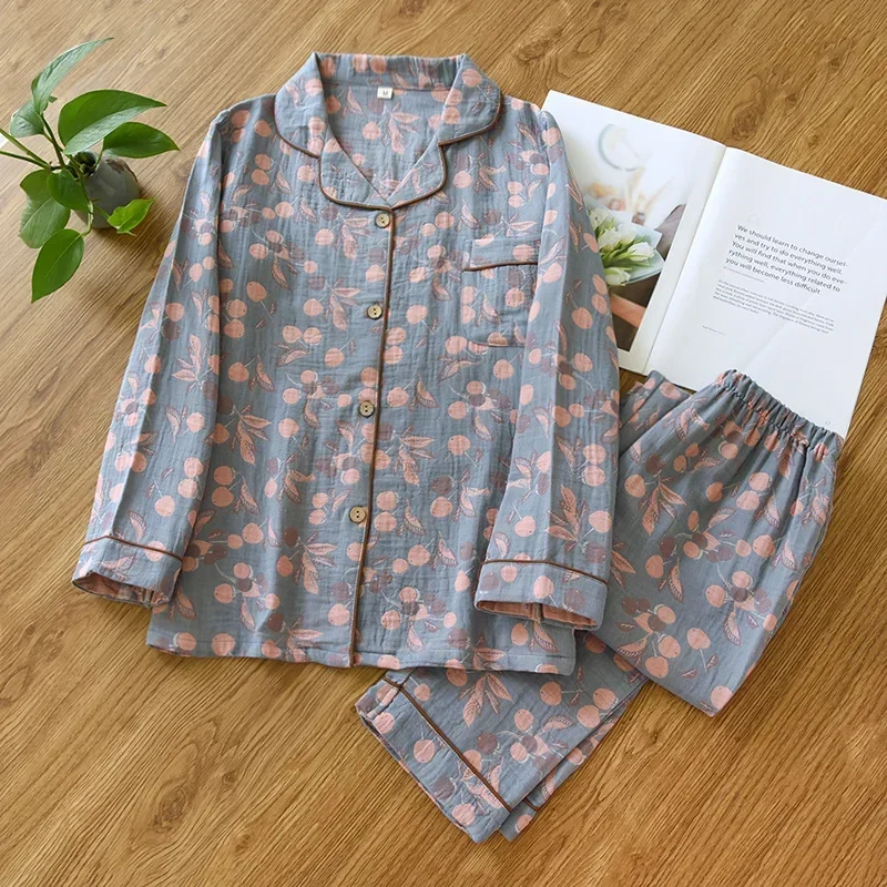 2024 Spring and Autumn New Women\'s Pajama Set 100% Cotton Flower Minimalist Long Sleeve Pants Two Piece Home Furnishing Set