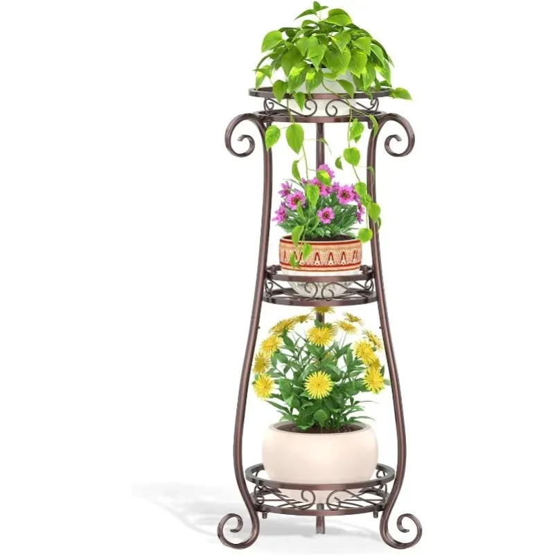 

3 Tier Bronze Metal Plant Stand for Multiple Large Planters Indoor Outdoor Organizer, Heavy Duty Tall Flower Stand for Corner