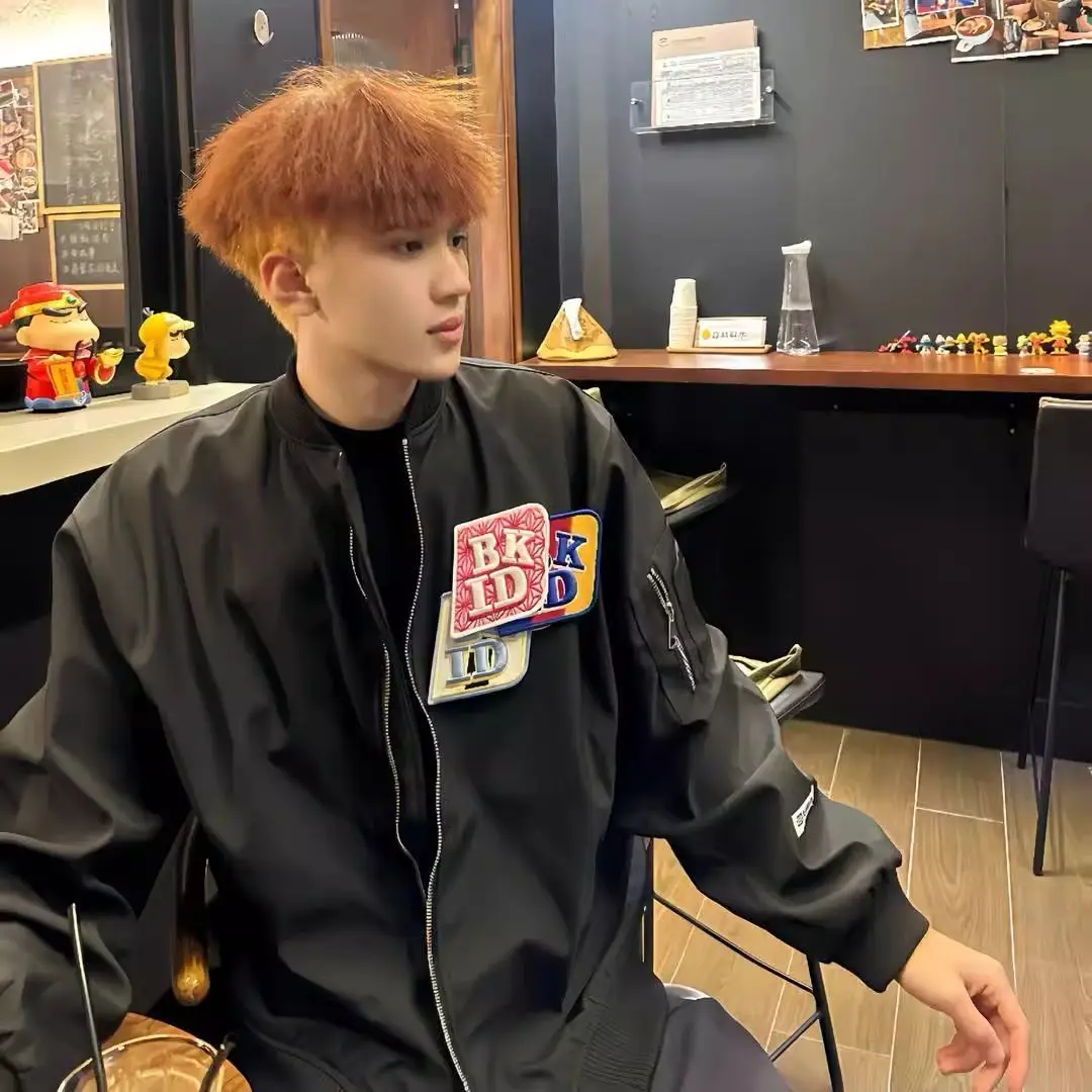 

Свободная мужская Flight Jaet с вышивкой Magic Tape Student Sle, весна-осень, модная брендовая повседневная длинная застежка-молния