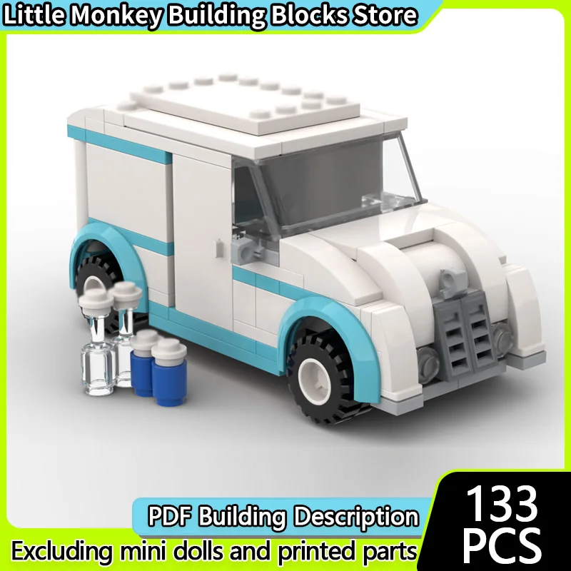 

City Car Model MOC Building Bricks Vintage Milk Delivery Truck Modular Technology Children Holiday Gifts Assemble Toys Suit