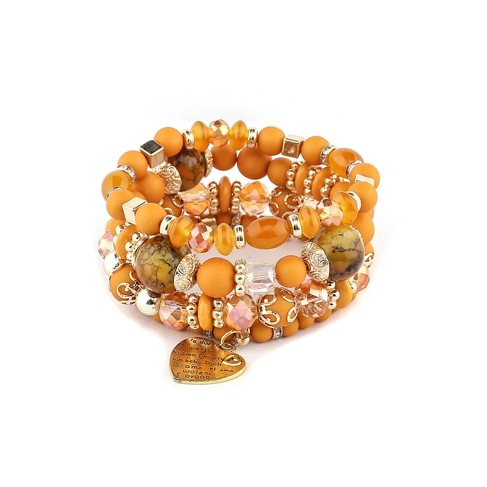 4-teiliges Boho-Armband-Set mit Kristallperlen und Kettendesign für Damen, Vintage-Herzanhänger, elastisches Armband, modischer Party-Schmuck für Frauen – Detail 8