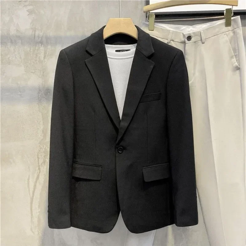 

Black Business Dress Jackets Men's Suit Coat Single Breasted Male Blazer Elegant Menswear Summer Fashionable Simple Vintage 2024