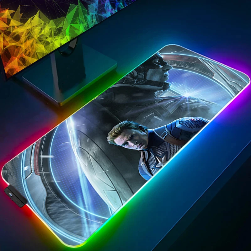 Alfombrilla de ratón RGB Capitán América retroiluminación Gamer bloqueo borde teclado LED alfombrilla de ratón de escritorio alfombra de goma Tapis Souris alfombrilla de ratón para juegos