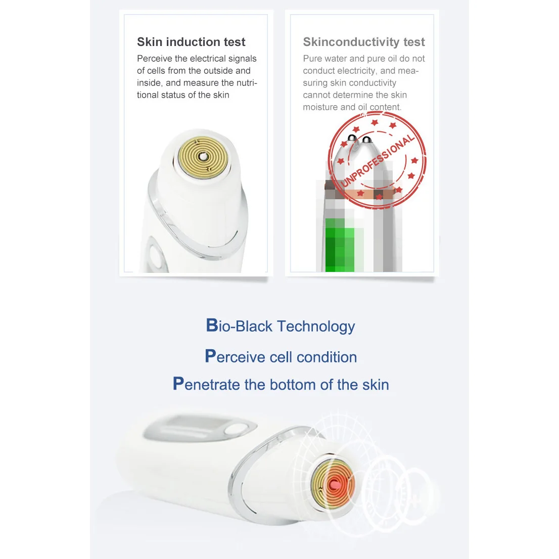 جهاز اختبار بشرة الوجه بشاشة رقمية محمولة، جهاز تحليل المياه والزيت، محلل رطوبة البشرة والزيت بتقنية البلوتوث #2