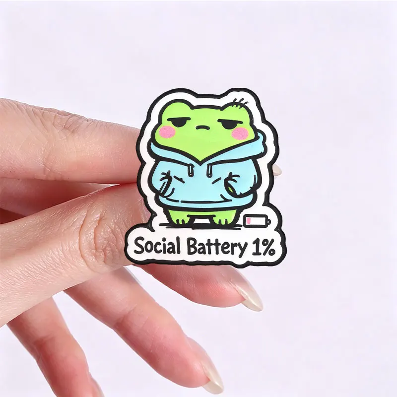 Low Social Battery Penguin Sleeping Enamel Badge Funny Meme Style Frog Hoodie 1 Percent Metal Brooch Lapel Accessory Gift