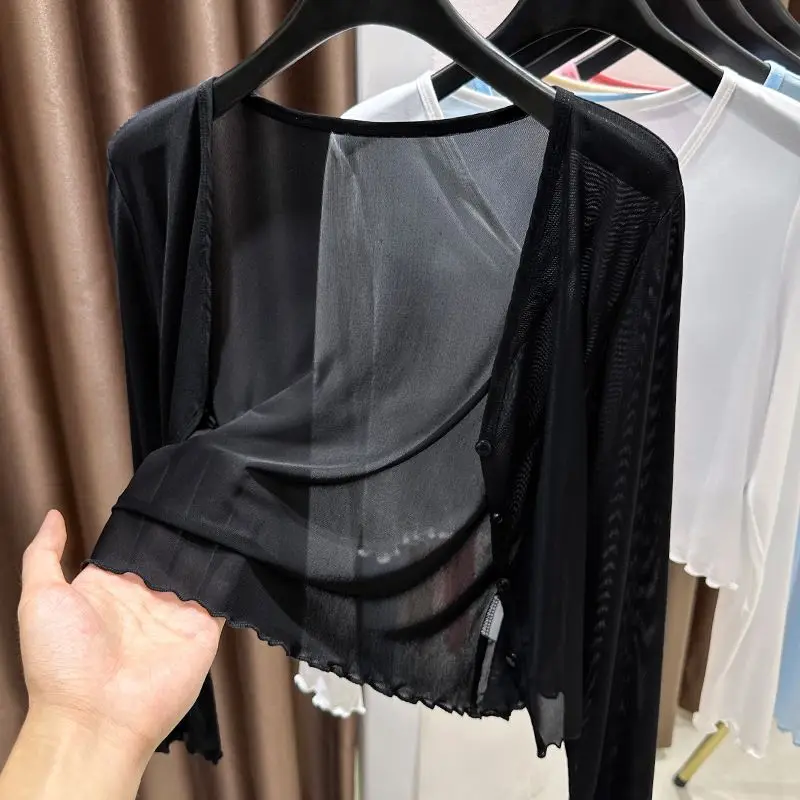 Plus Size Ice Silk Protezione solare ort Cardigan Capispalla da donna Fat MM oulder punch Me Cover up Top V-Ne Long Sve